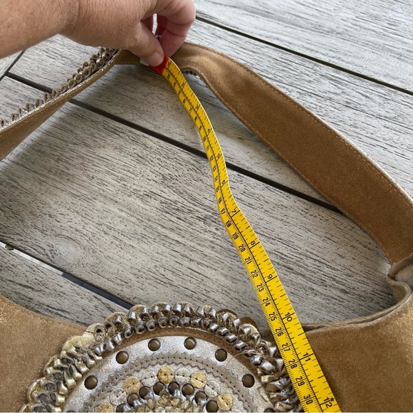 Chicos Vintage Leather Gold Embellished Hobo Bag - Picture 7 of 10